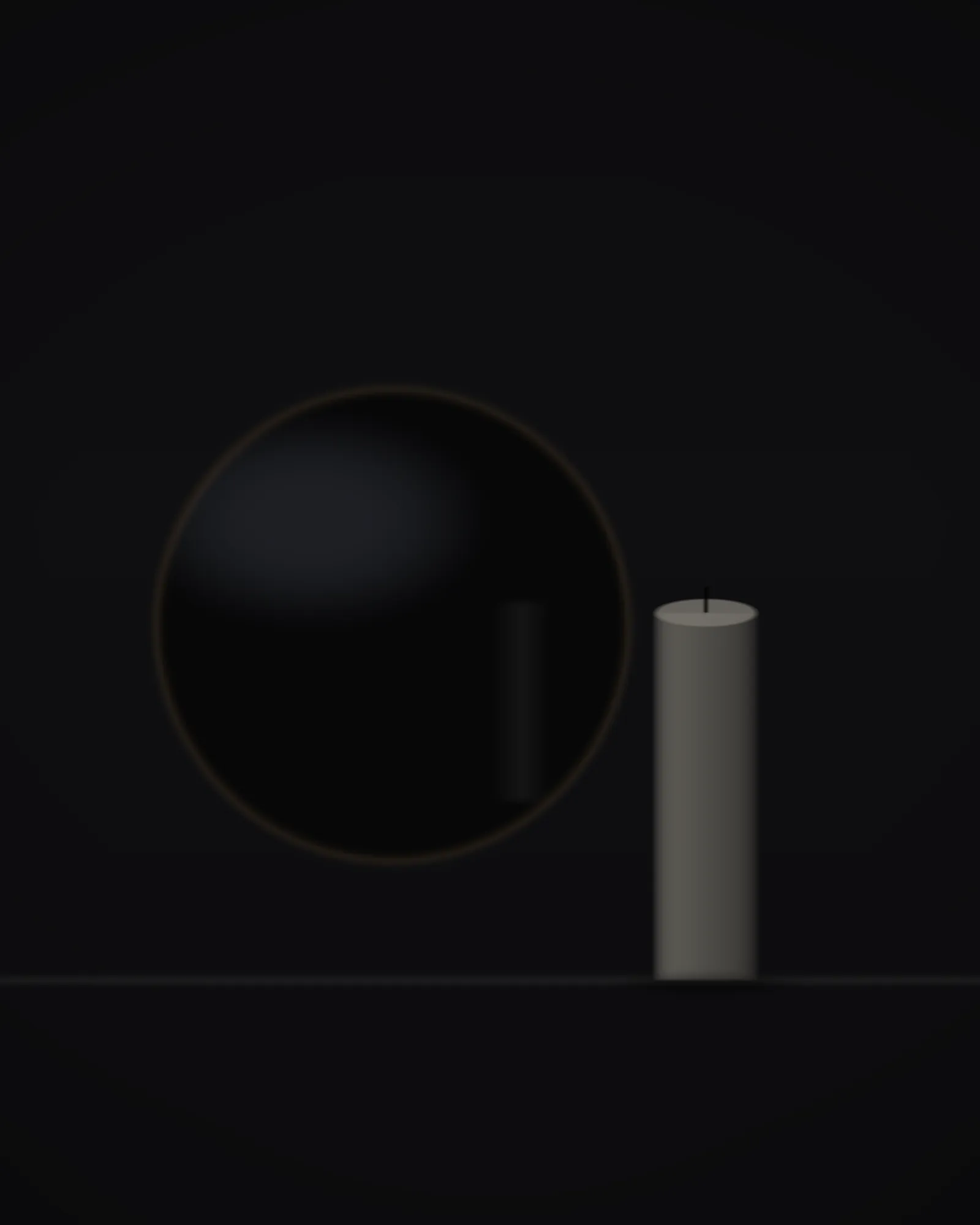 An unlit candle beside the obsidian mirror, its flame reflected in the polished surface once lit